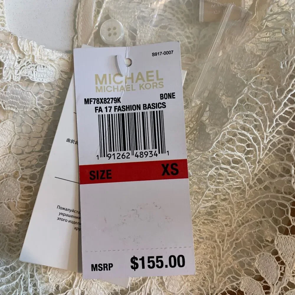 Michael Kors Dress Women Extra Small Ivory Sheer Lace Overlay Bell Sleeves Lined